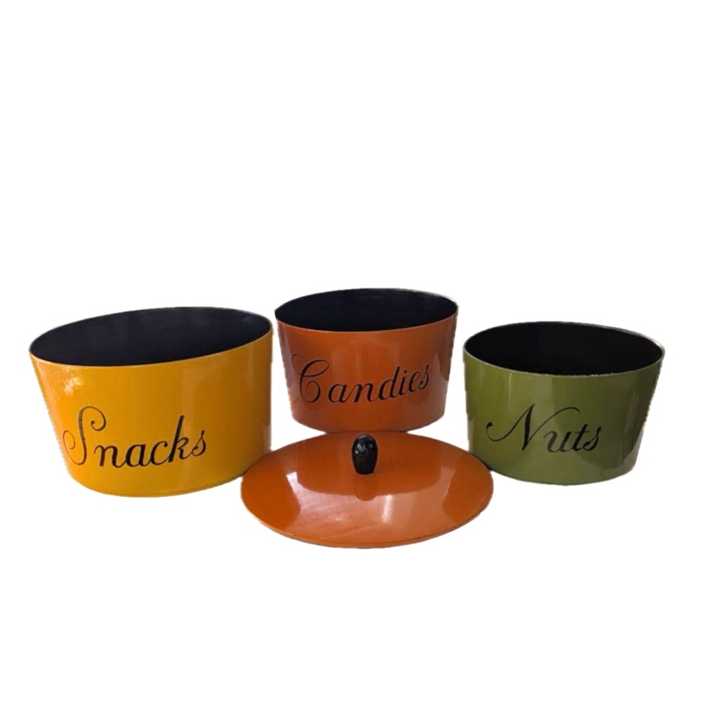 vintage retro nesting snack serving bowls with storage lid 1970s